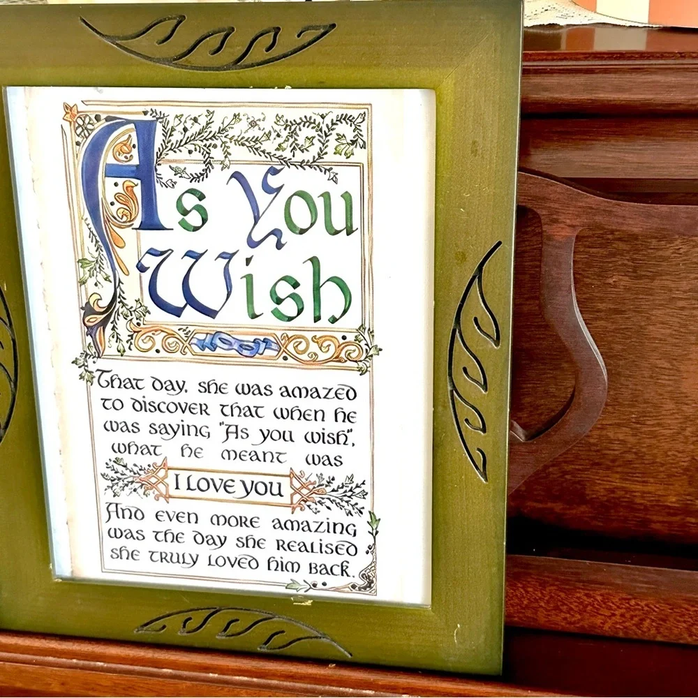The Princess Bride As You Wish Calligraphy Quote Framed Wall Art Green Leaf